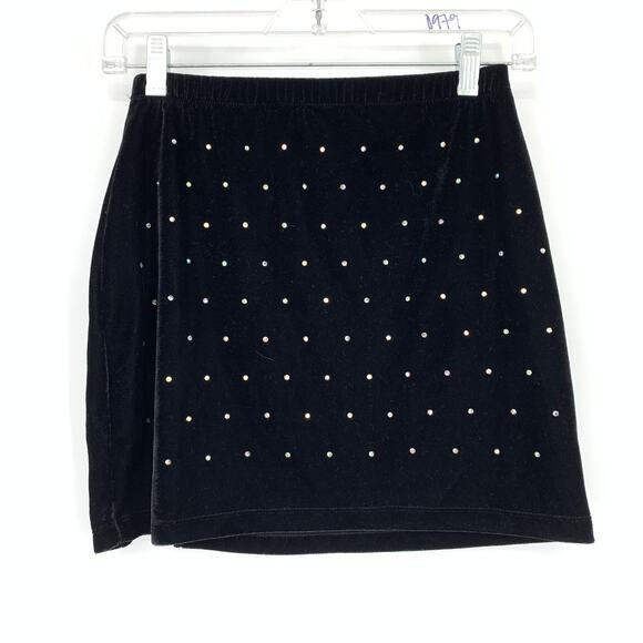Motel Cheri Split Skirt Womens Sz Small Diamante Black Velvet Pull On Waist NEW - Picture 2 of 8